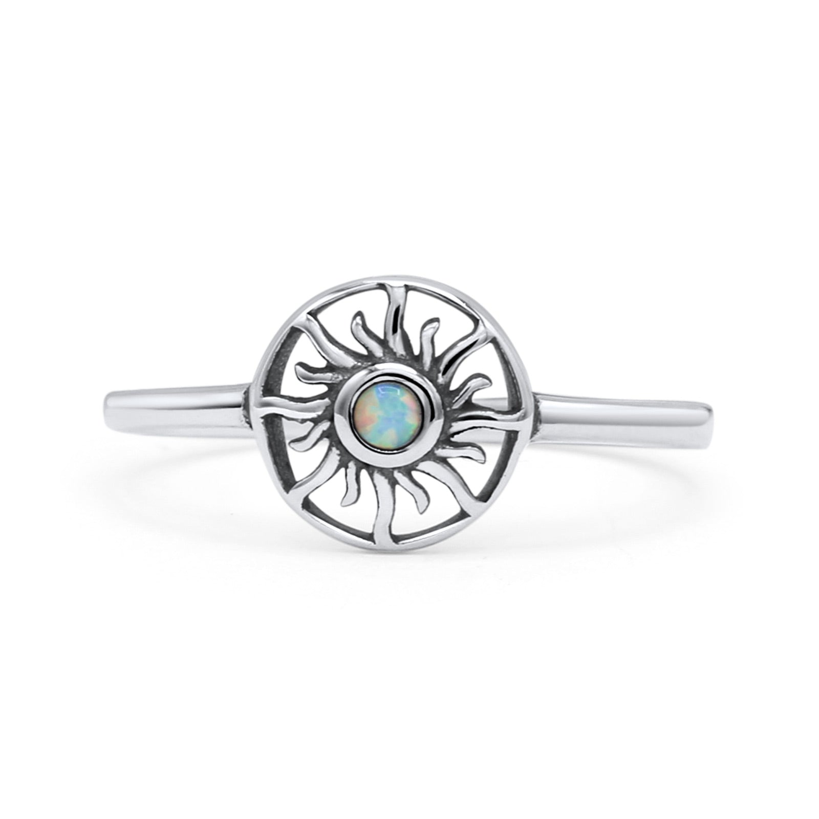 Sun Band Oxidized Thumb Ring Statement Fashion Ring Lab Created Opal 925 Sterling Silver