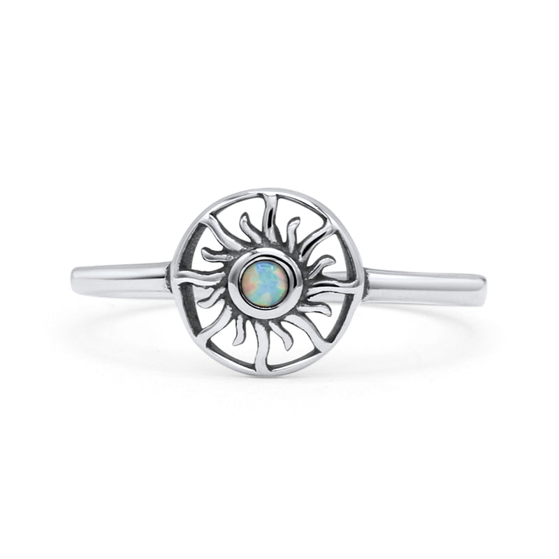 Sun Band Oxidized Thumb Ring Statement Fashion Ring Lab Created Opal 925 Sterling Silver