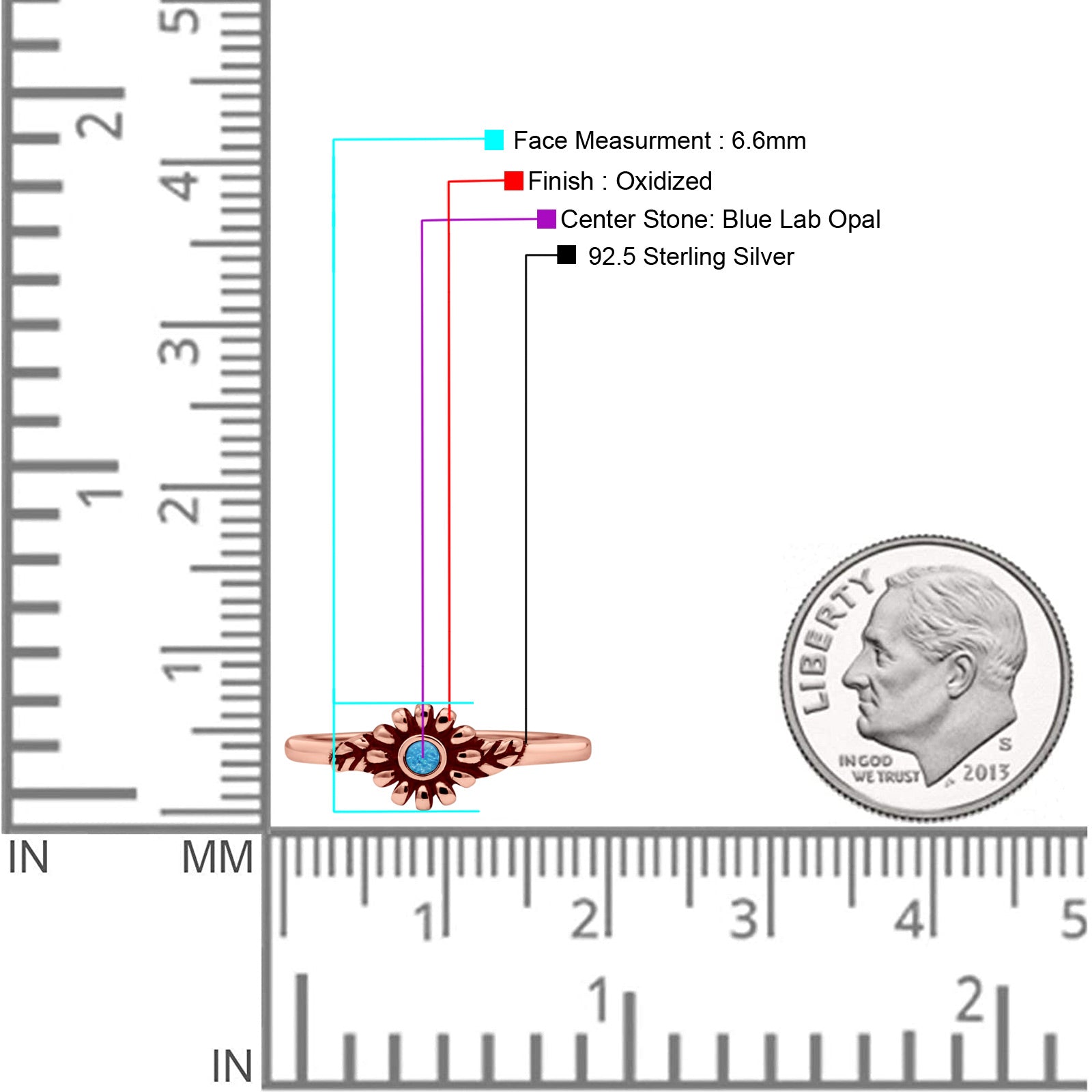 Flower Thumb Ring Oxidized Statement Fashion Ring Band Lab Created Opal 925 Sterling Silver