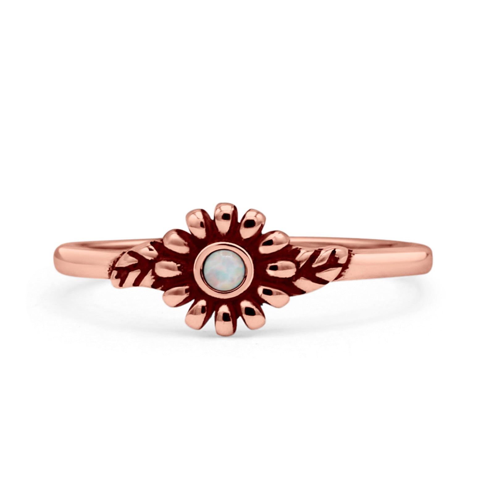 Flower Thumb Ring Oxidized Statement Fashion Ring Band Lab Created Opal 925 Sterling Silver