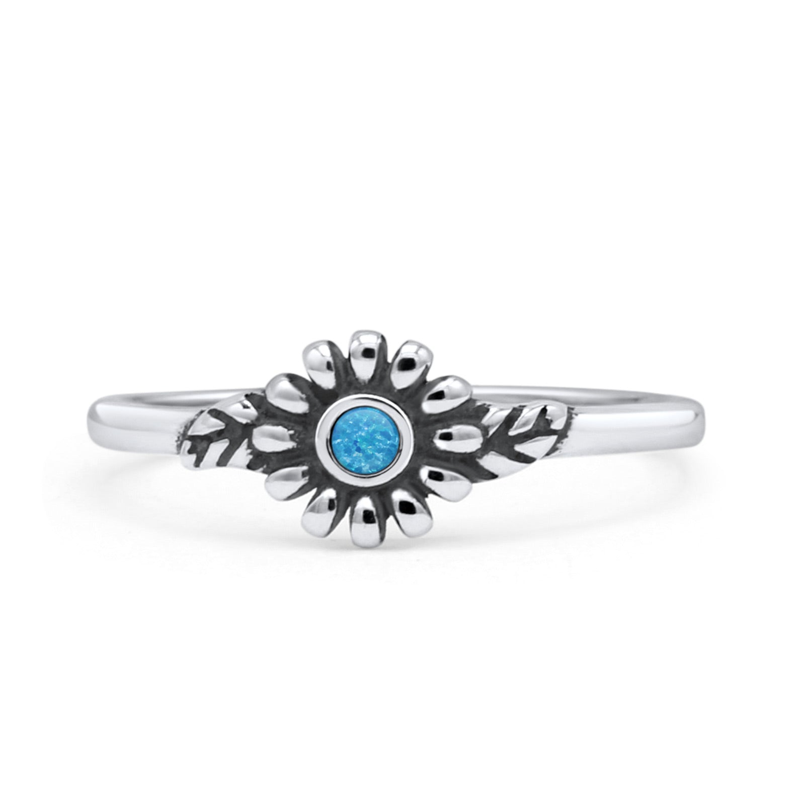 Flower Thumb Ring Oxidized Statement Fashion Ring Band Lab Created Opal 925 Sterling Silver
