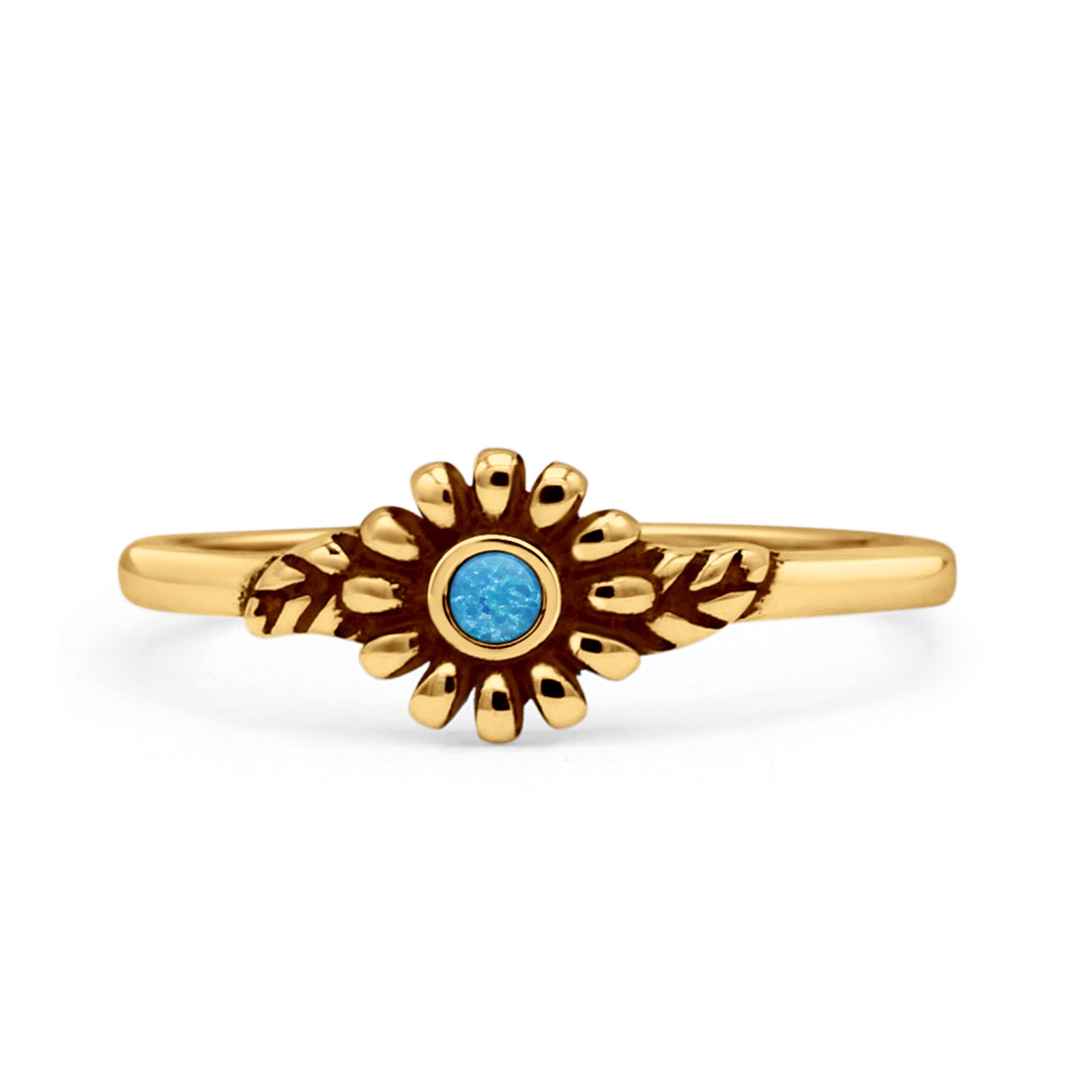 Flower Thumb Ring Oxidized Statement Fashion Ring Band Lab Created Opal 925 Sterling Silver