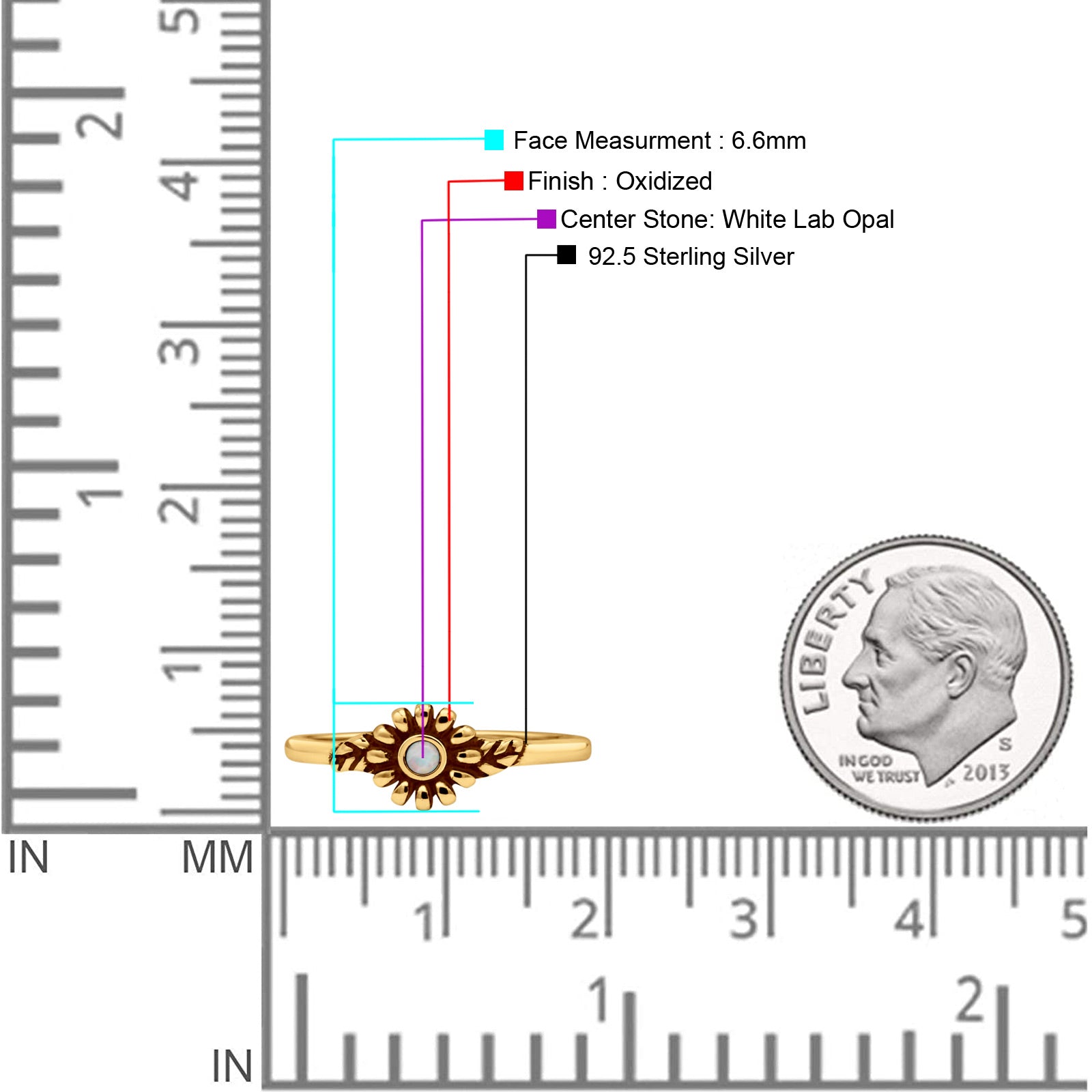 Flower Thumb Ring Oxidized Statement Fashion Ring Band Lab Created Opal 925 Sterling Silver