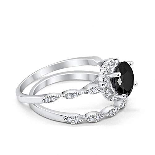 Two Piece Halo Wedding Ring Round Simulated Cubic Zirconia 925 Sterling Silver