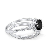 Two Piece Halo Wedding Ring Round Simulated Cubic Zirconia 925 Sterling Silver