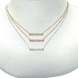 14K Gold Baguette Diamond Trendy Bar .15ct Pendant Necklace 16"+2"