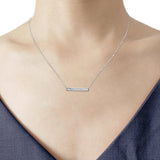 14K Gold Baguette Diamond Trendy Bar .15ct Pendant Necklace 16"+2"