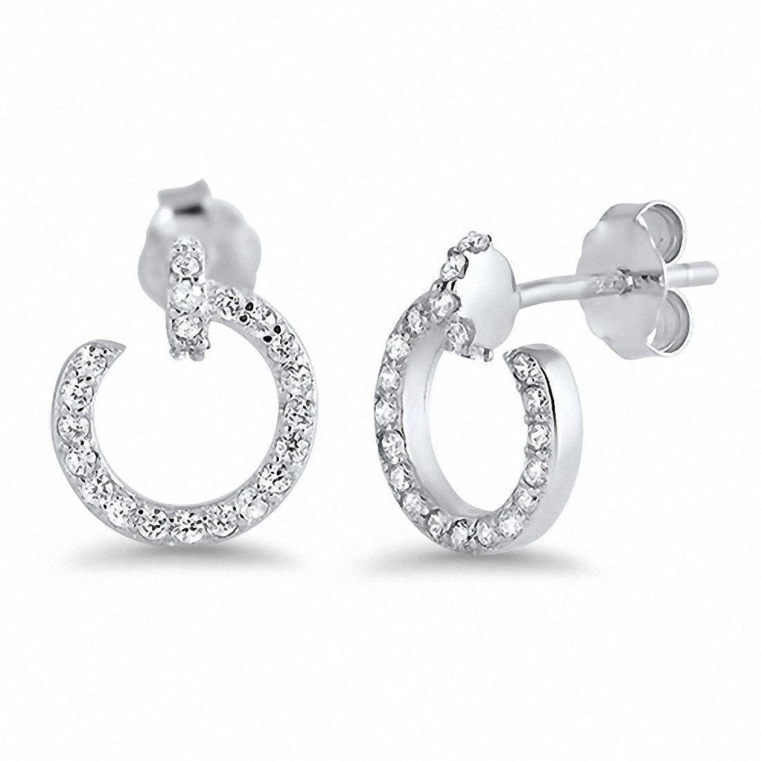10mm Swirl Stud Earrings with Round CZ 925 Sterling Silver