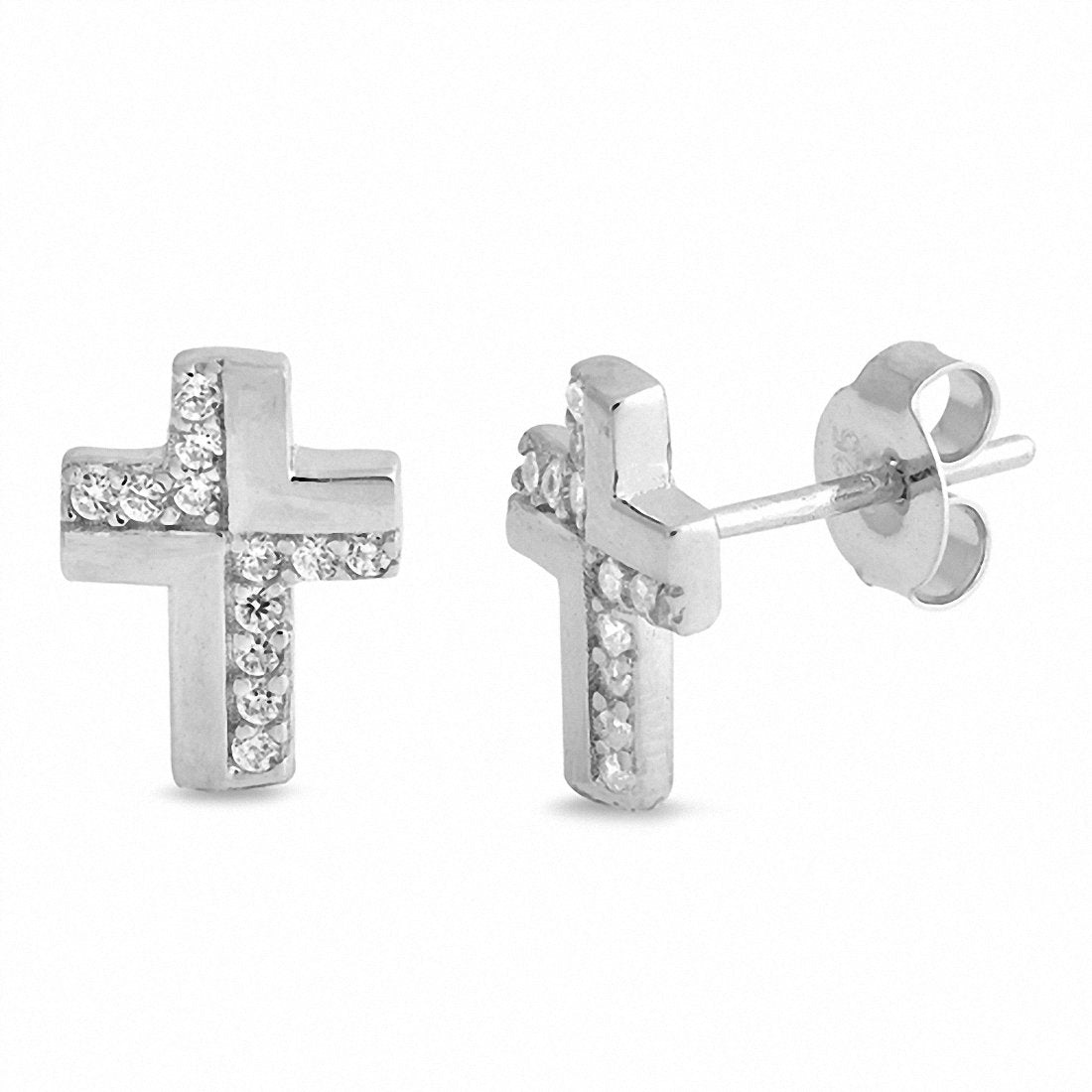Cross Stud Earrings 925 Sterling Silver Round Cubic Zirconia Choose Color
