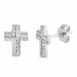 Cross Stud Earrings 925 Sterling Silver Round Cubic Zirconia Choose Color