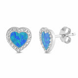 Halo Heart Stud Earrings Lab Created Opal 925 Sterling Silver Choose Color