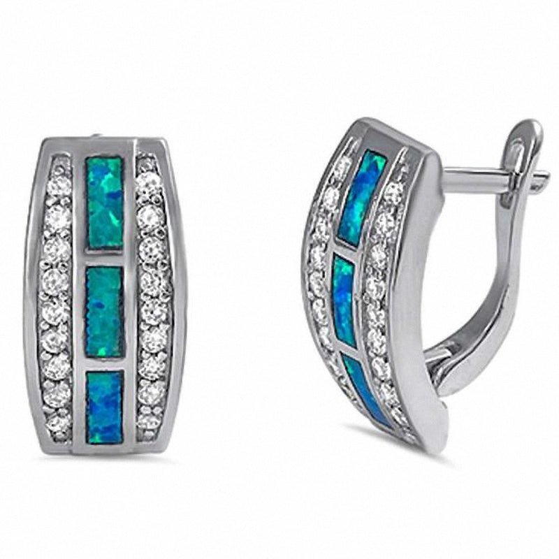 Latchback Earrings Lab Created Opal Round Cubic Zirconia 925 Sterling Silver (17mm)