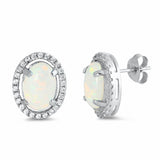 Halo Oval Lab Created Opal Round Cubic Zirconia Stud Earrings 925 Sterling Silver