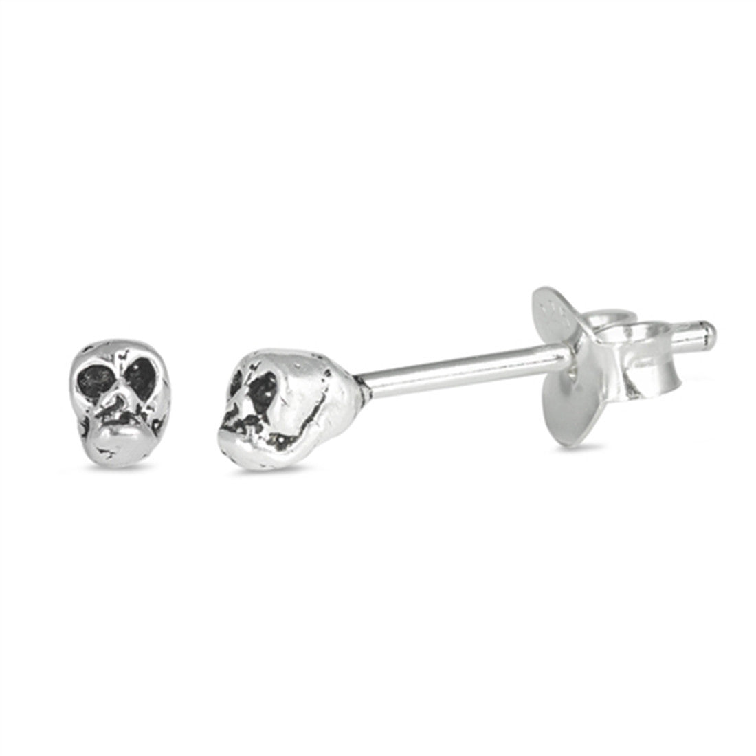 4mm Tiny Skull Head Stud Post Earrings 925 Sterling Silver Choose Color - Blue Apple Jewelry