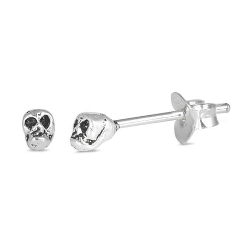 4mm Tiny Skull Head Stud Post Earrings 925 Sterling Silver Choose Color - Blue Apple Jewelry