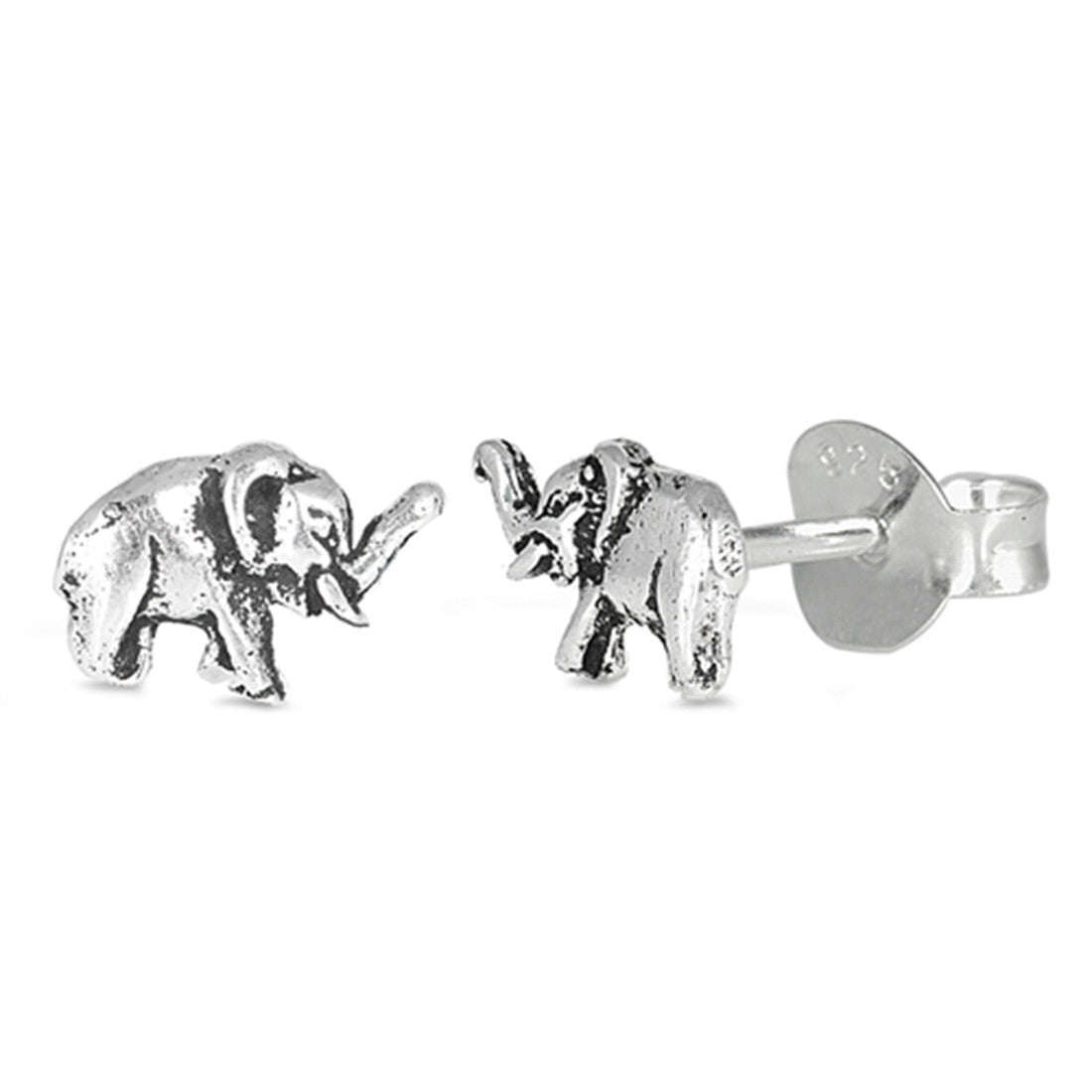 5mm Lucky Trunk Up Elephant Stud Earrings 925 Sterling Silver Choose Color - Blue Apple Jewelry