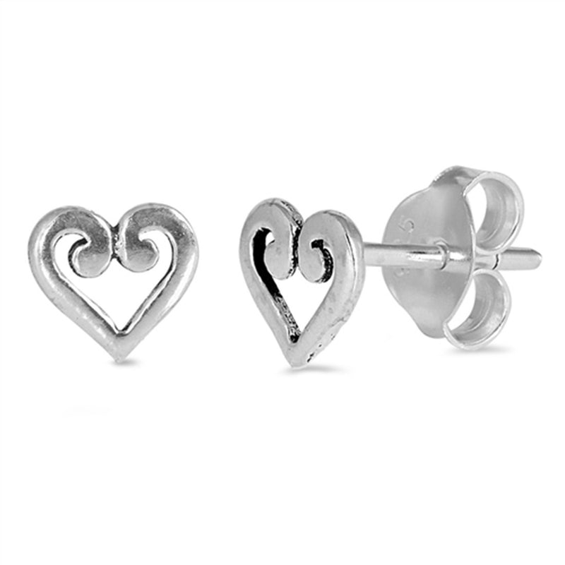 Swirl Filigree Desing 5mm Small Tiny Heart Stud Post Earrings 925 Sterling Silver Choose Color - Blue Apple Jewelry