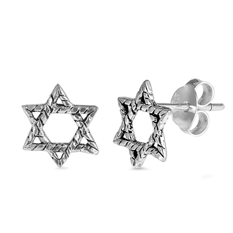 9mm Twisted Design Star of David Stud Post Earrings 925 Sterling Silver Choose Color - Blue Apple Jewelry