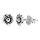 Flower Stud Earrings 5mm Oxidized 925 Sterling Silver