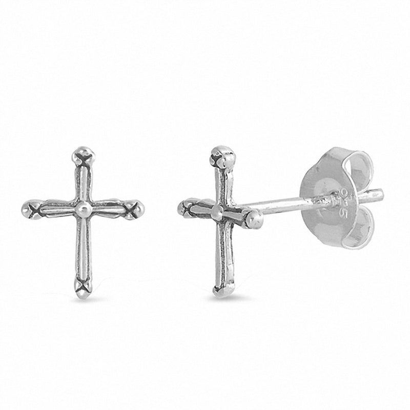 Cross Stud Earrings 925 Sterling Silver Small Choose Color