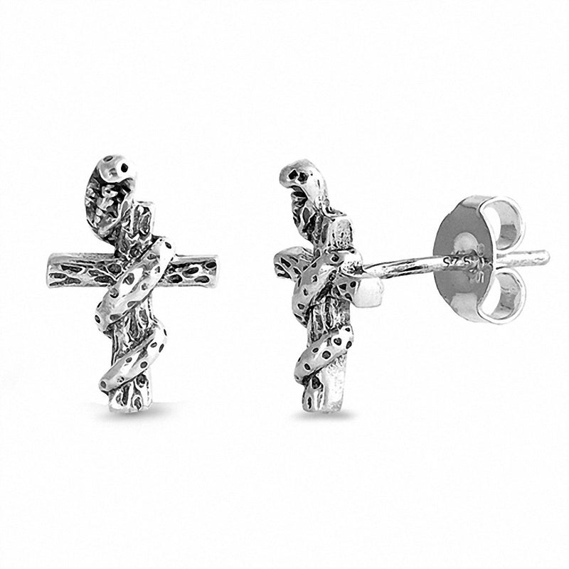 Snake Cross Stud Earrings 925 Sterling Silver Choose Color