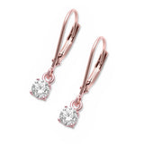 Solitaire Leverback Earrings 3mm-8mm Round Cubic Zirconia Rose, Yellow Gold Rhodium Plated 925 Sterling Silver