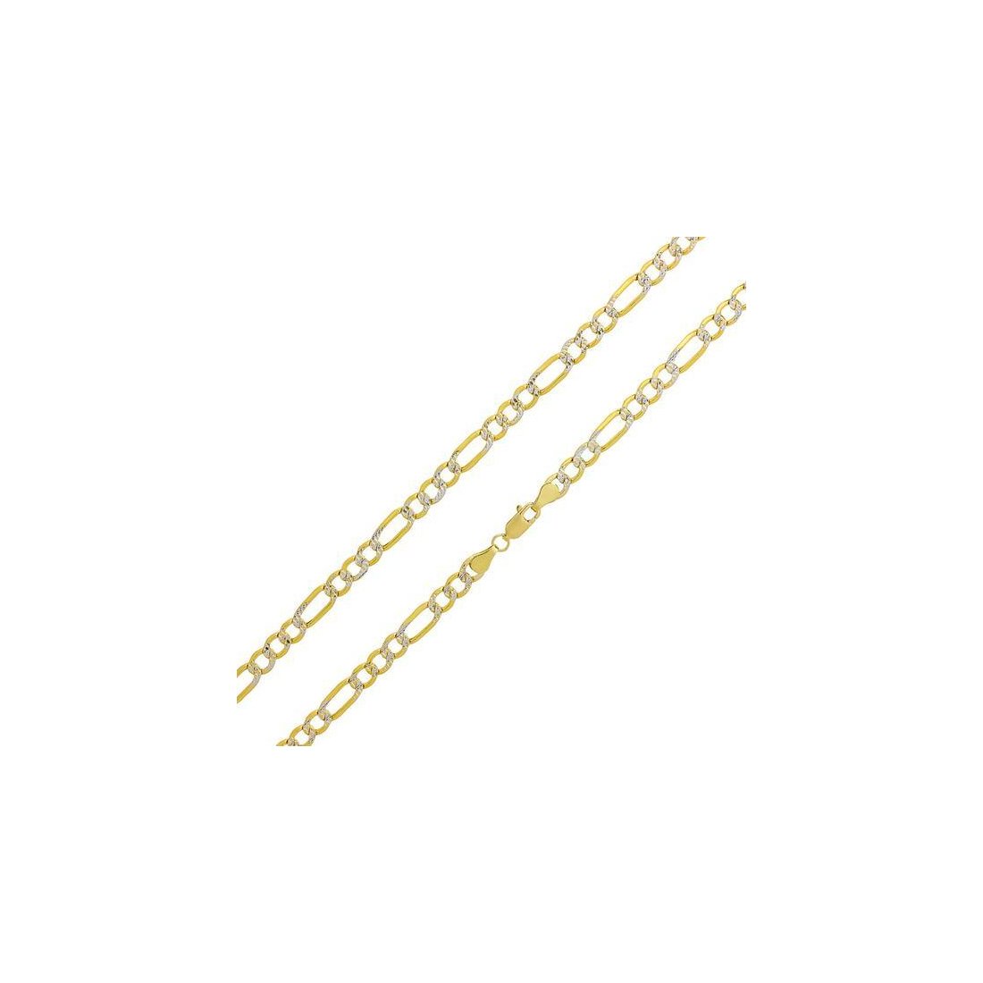 7.2MM Pave Figaro Yellow Gold Chain .925 Sterling Silver Length "8-32" Inches