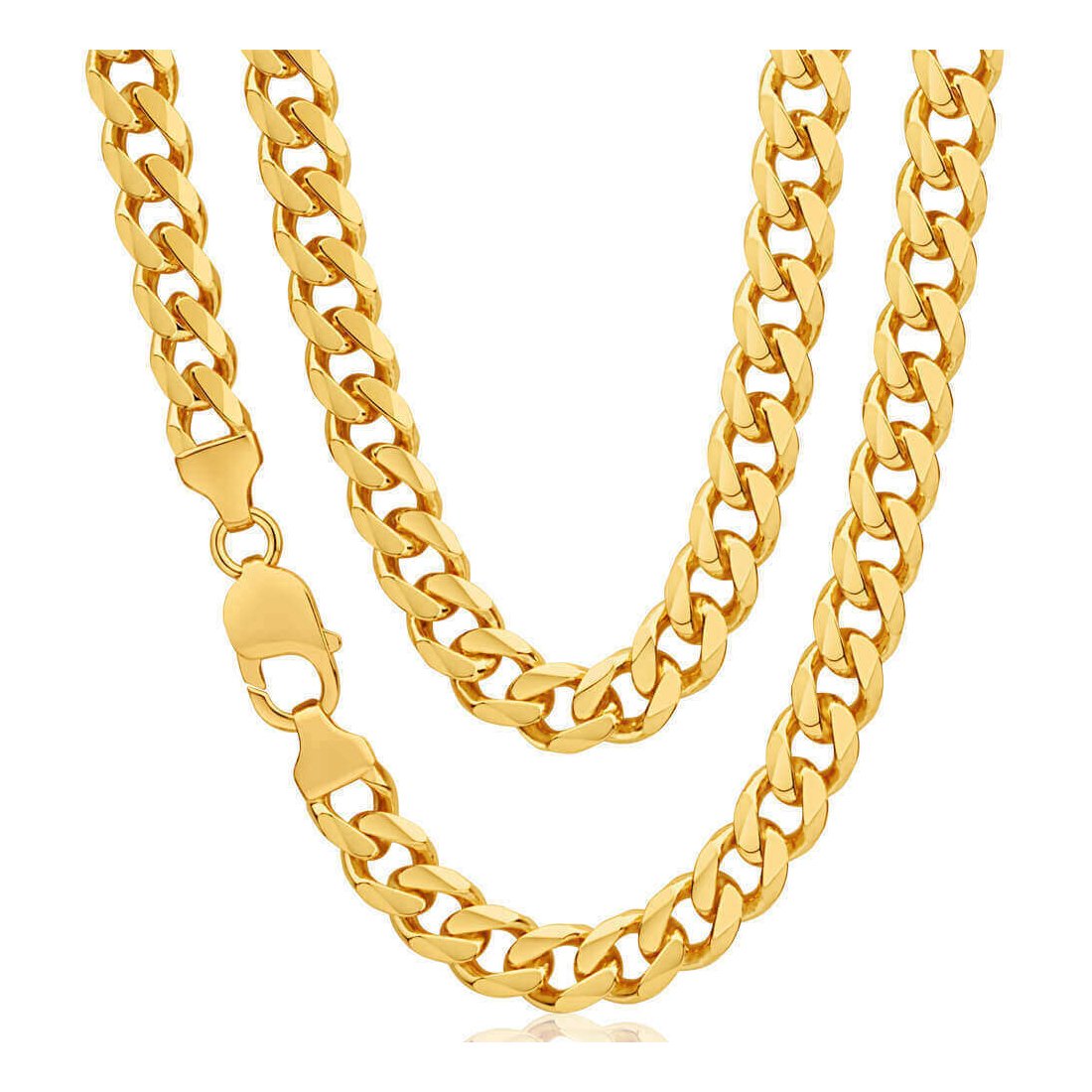 7.5MM Yellow Gold Flat Curb Chain .925 Solid Sterling Silver Sizes 8"-30"
