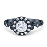 Halo Art Deco Filigree Engagement Ring Round Cubic Zirconia Solid 925 Sterling Silver Choose Color