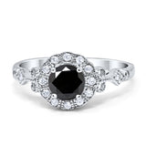 Halo Art Deco Filigree Engagement Ring Round Cubic Zirconia Solid 925 Sterling Silver Choose Color