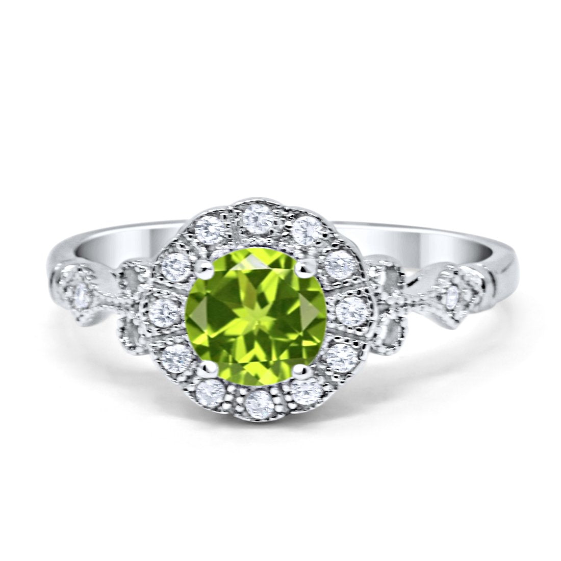 Halo Art Deco Filigree Engagement Ring Round Cubic Zirconia Solid 925 Sterling Silver Choose Color