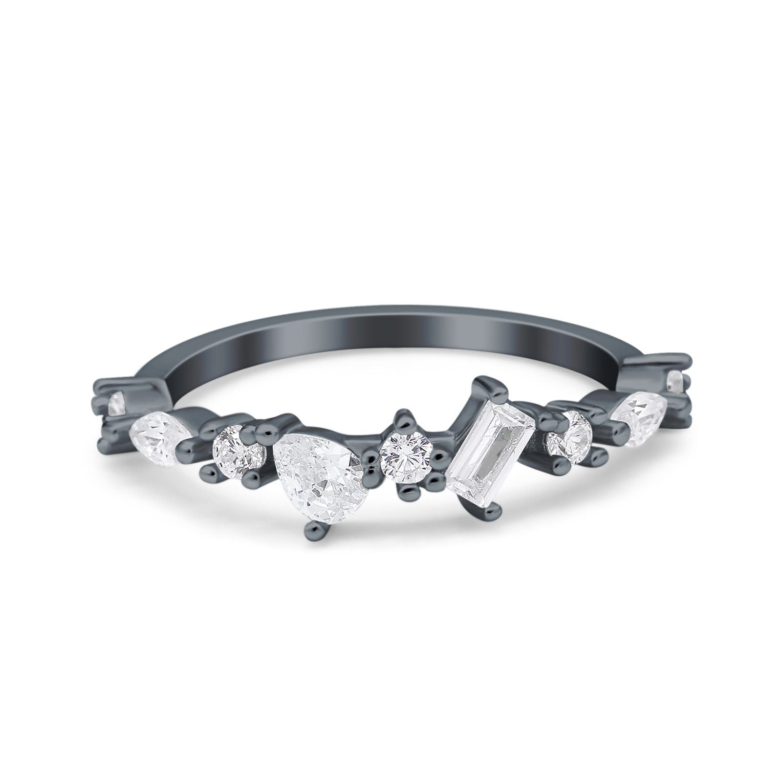 Art Deco Marquise Baguette Half Eternity Wedding Band Ring Simulated CZ 925 Sterling Silver