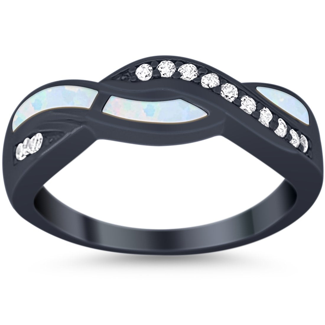 Half Eternity Weave Knot Ring Crisscross Simulated CZ 925 Sterling Silver