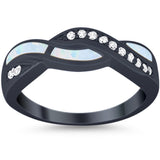 Half Eternity Weave Knot Ring Crisscross Simulated CZ 925 Sterling Silver