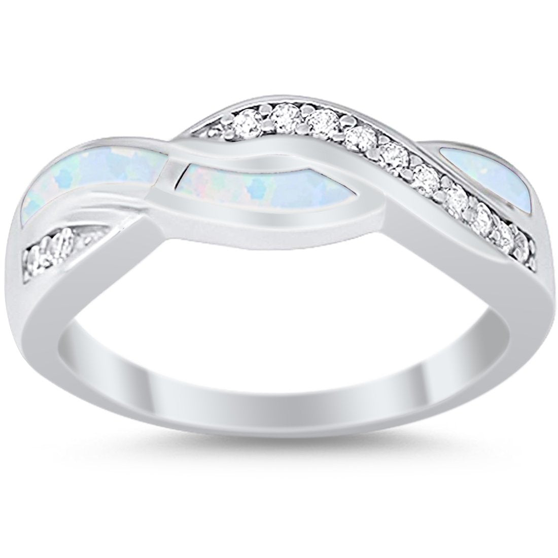 Half Eternity Weave Knot Ring Crisscross Simulated CZ 925 Sterling Silver