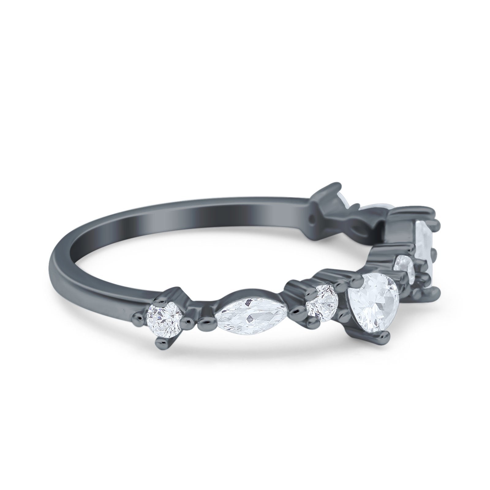 Art Deco Marquise Baguette Half Eternity Wedding Band Ring Simulated CZ 925 Sterling Silver