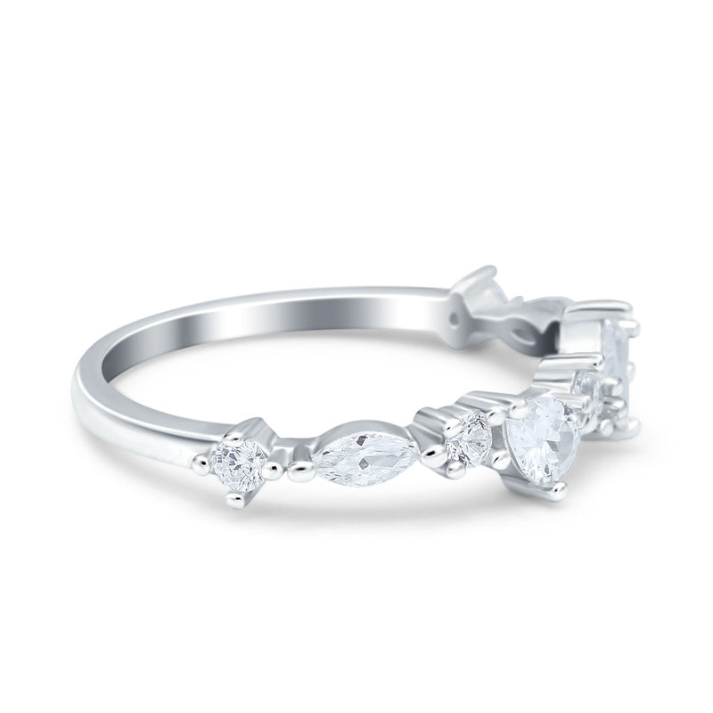 Art Deco Marquise Baguette Half Eternity Wedding Band Ring Simulated CZ 925 Sterling Silver