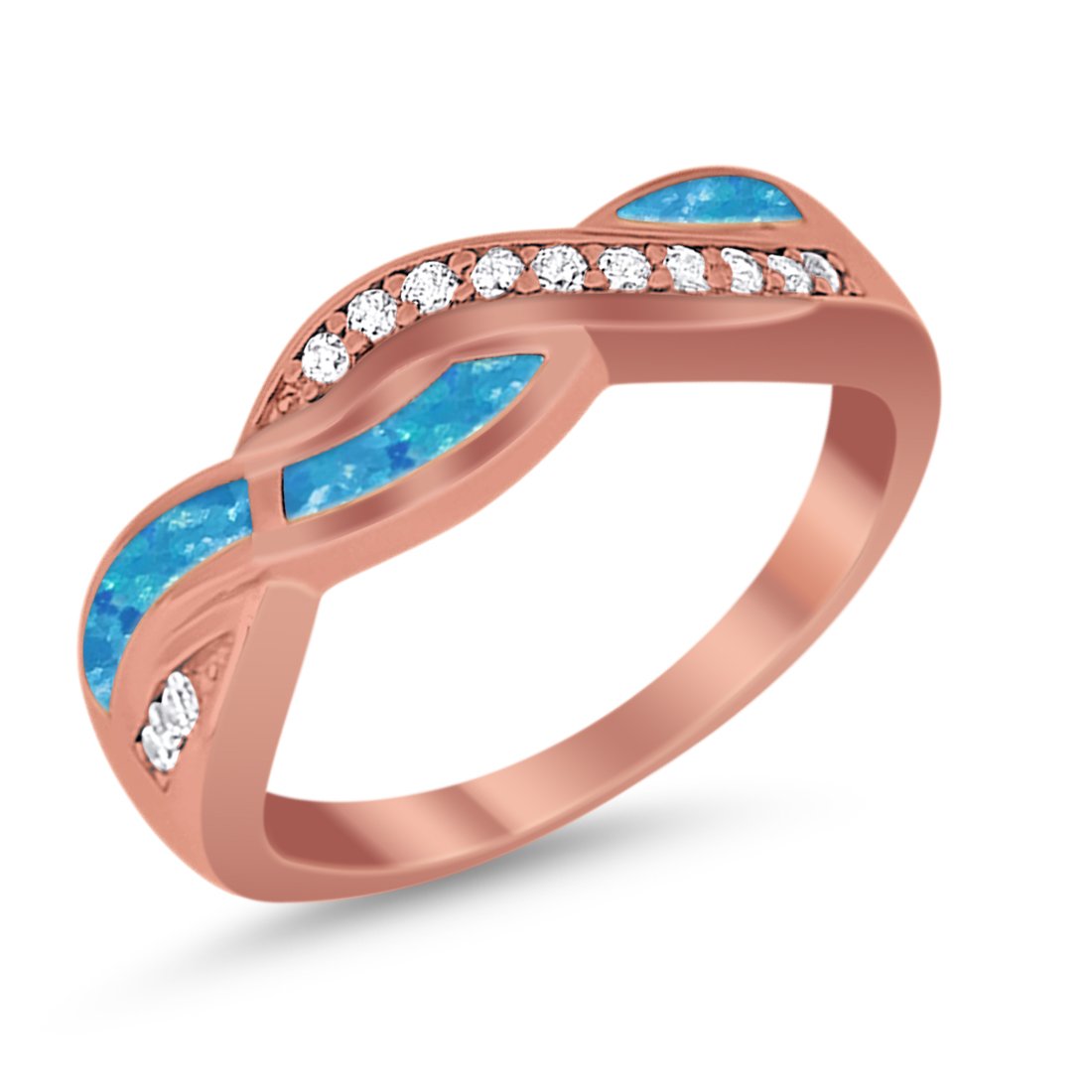 Half Eternity Weave Knot Ring Crisscross Simulated CZ 925 Sterling Silver