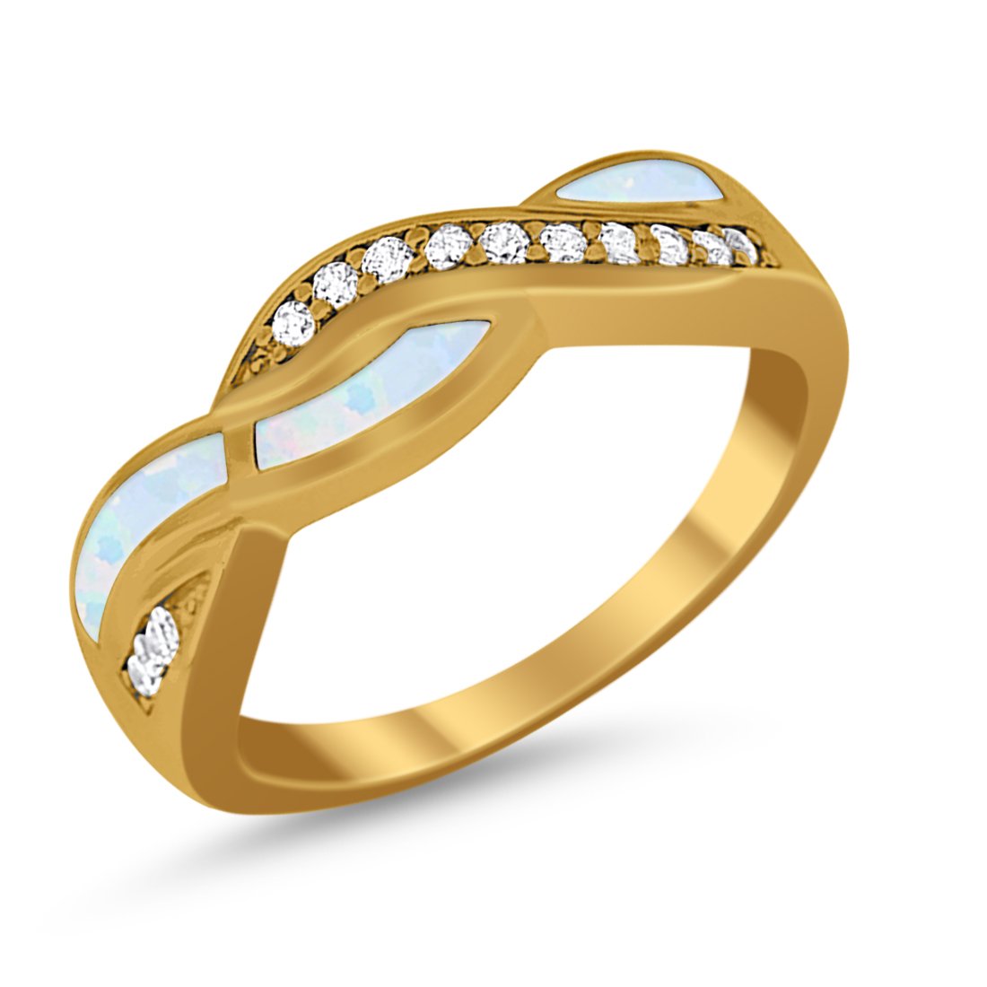 Half Eternity Weave Knot Ring Crisscross Simulated CZ 925 Sterling Silver