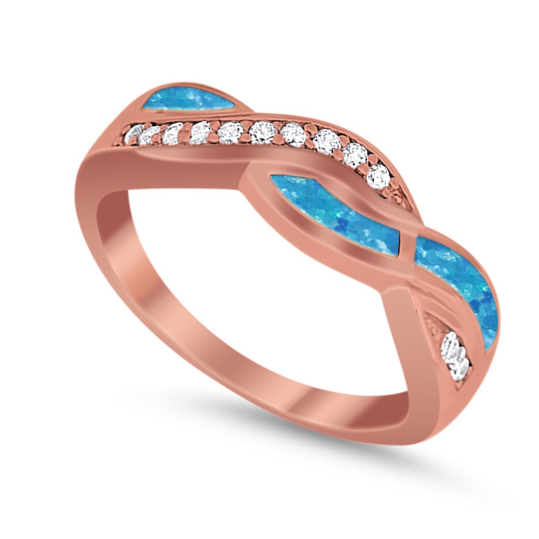 Half Eternity Weave Knot Ring Crisscross Simulated CZ 925 Sterling Silver