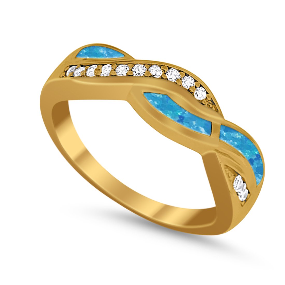 Half Eternity Weave Knot Ring Crisscross Simulated CZ 925 Sterling Silver