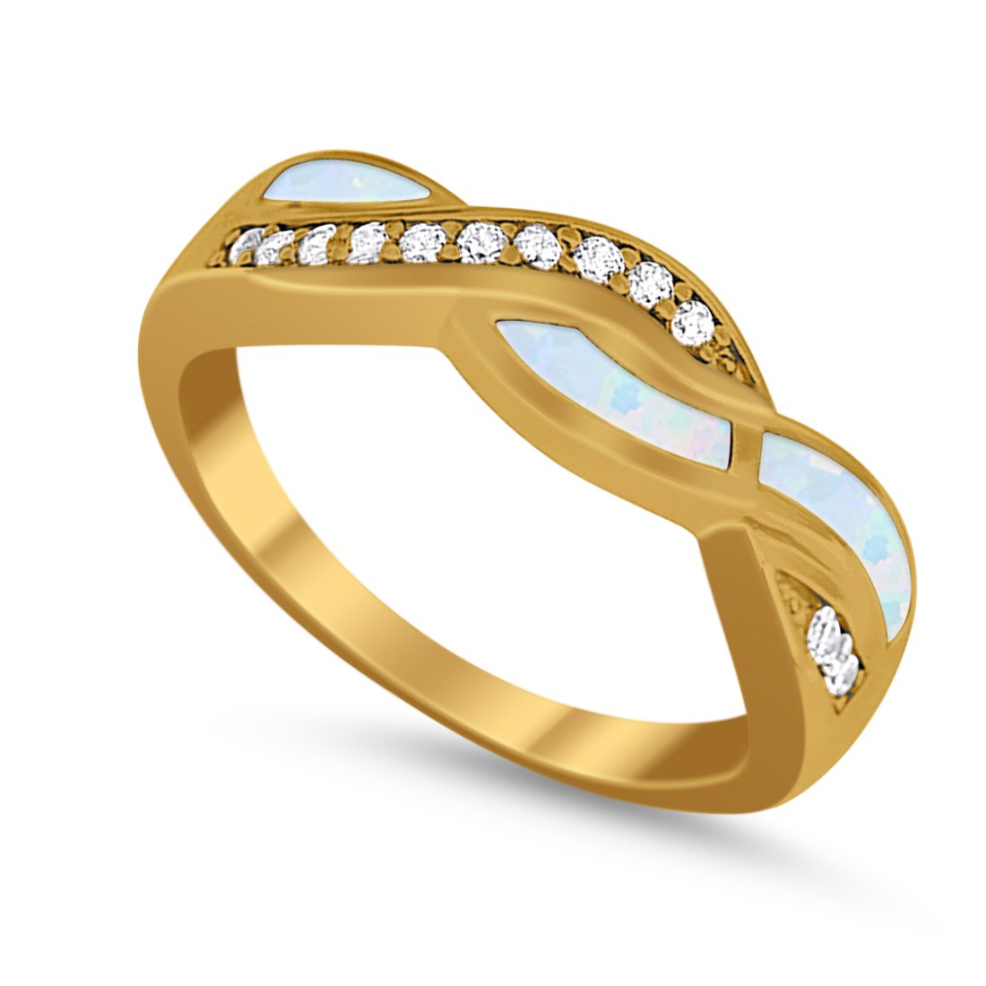 Half Eternity Weave Knot Ring Crisscross Simulated CZ 925 Sterling Silver