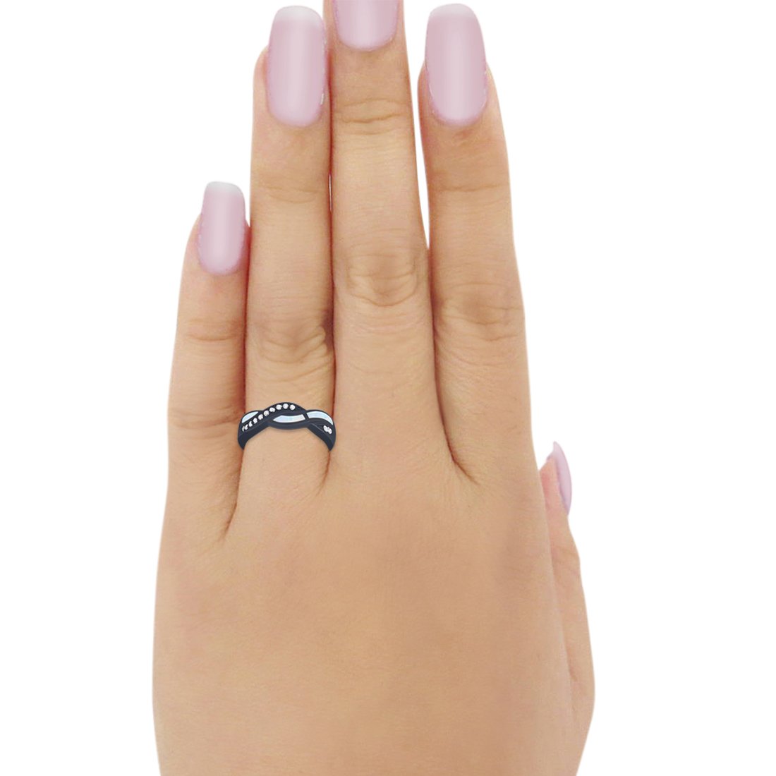 Half Eternity Weave Knot Ring Crisscross Simulated CZ 925 Sterling Silver