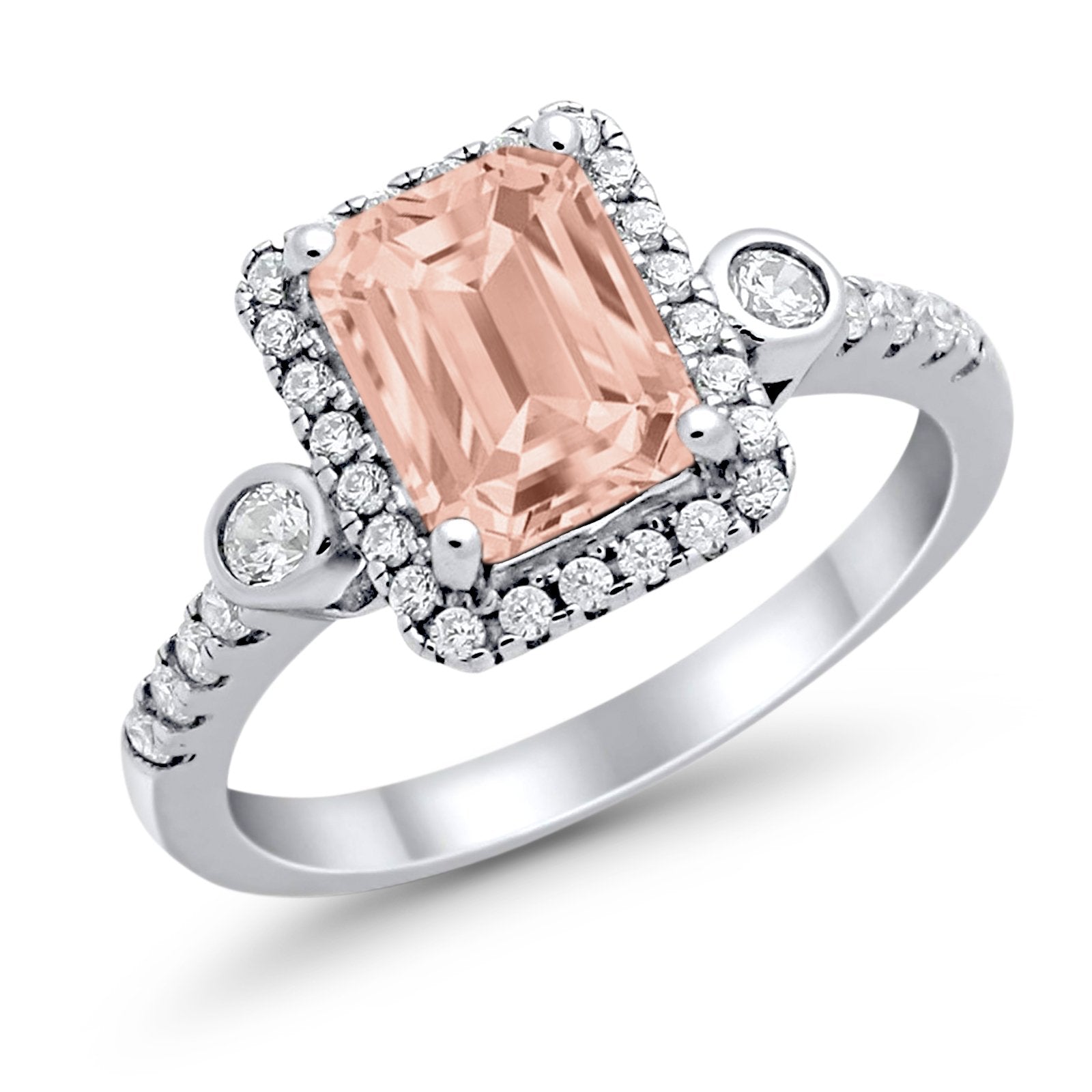 Halo Weddding Bridal Promise Ring Simulated Cubic Zirconia 925 Sterling Silver