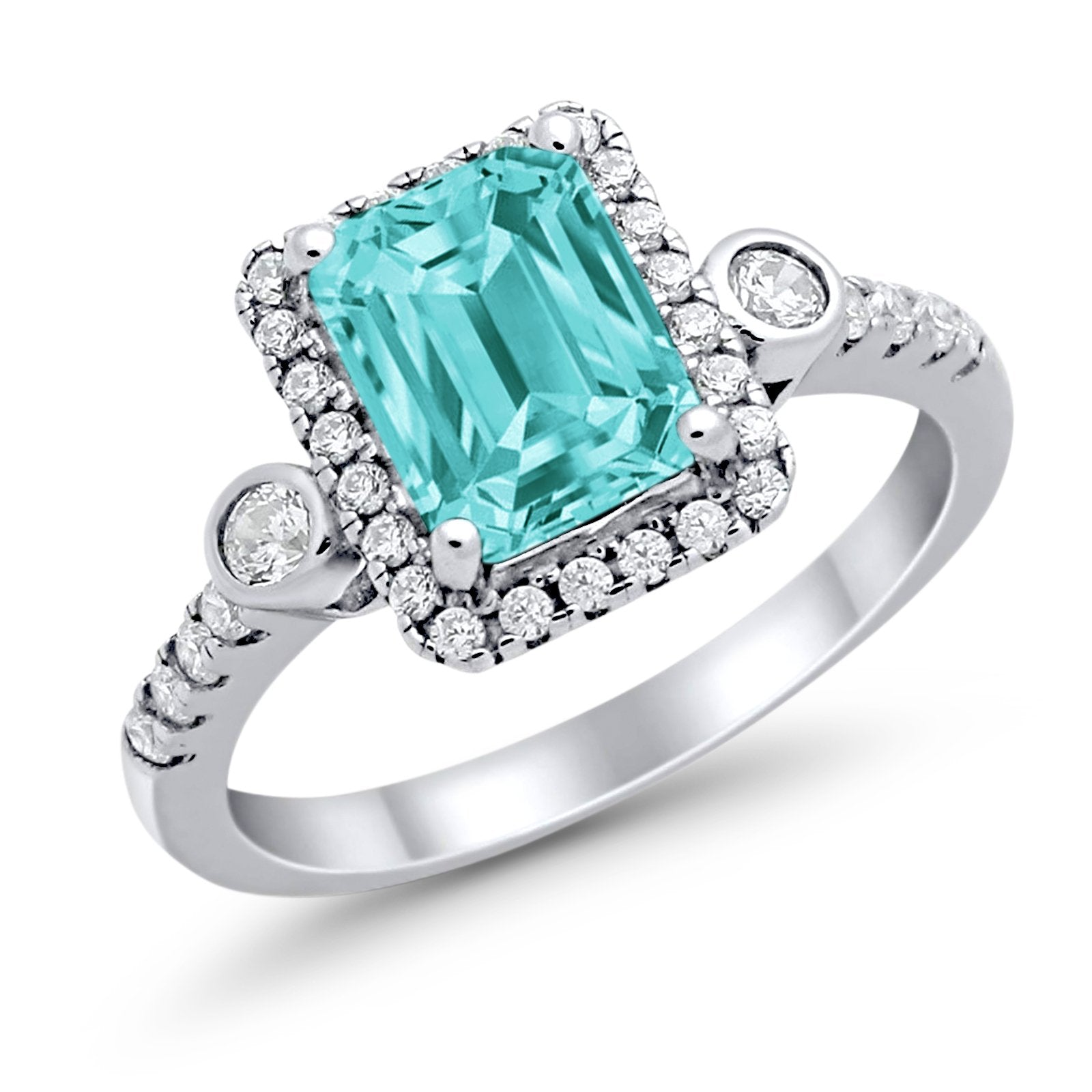 Halo Weddding Bridal Promise Ring Simulated Cubic Zirconia 925 Sterling Silver
