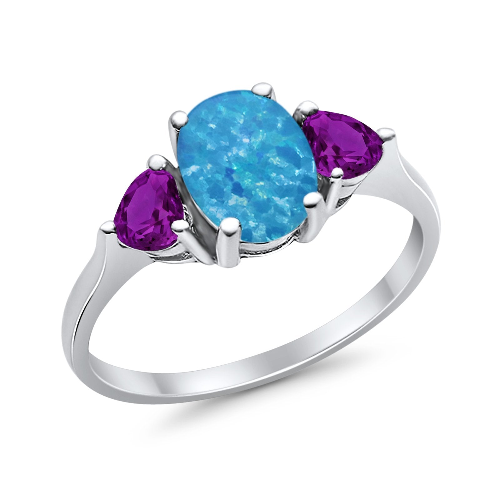 Fashion Promise Ring 3-Stone Simulated Amethyst Cubic Zirconia 925 Sterling Silver