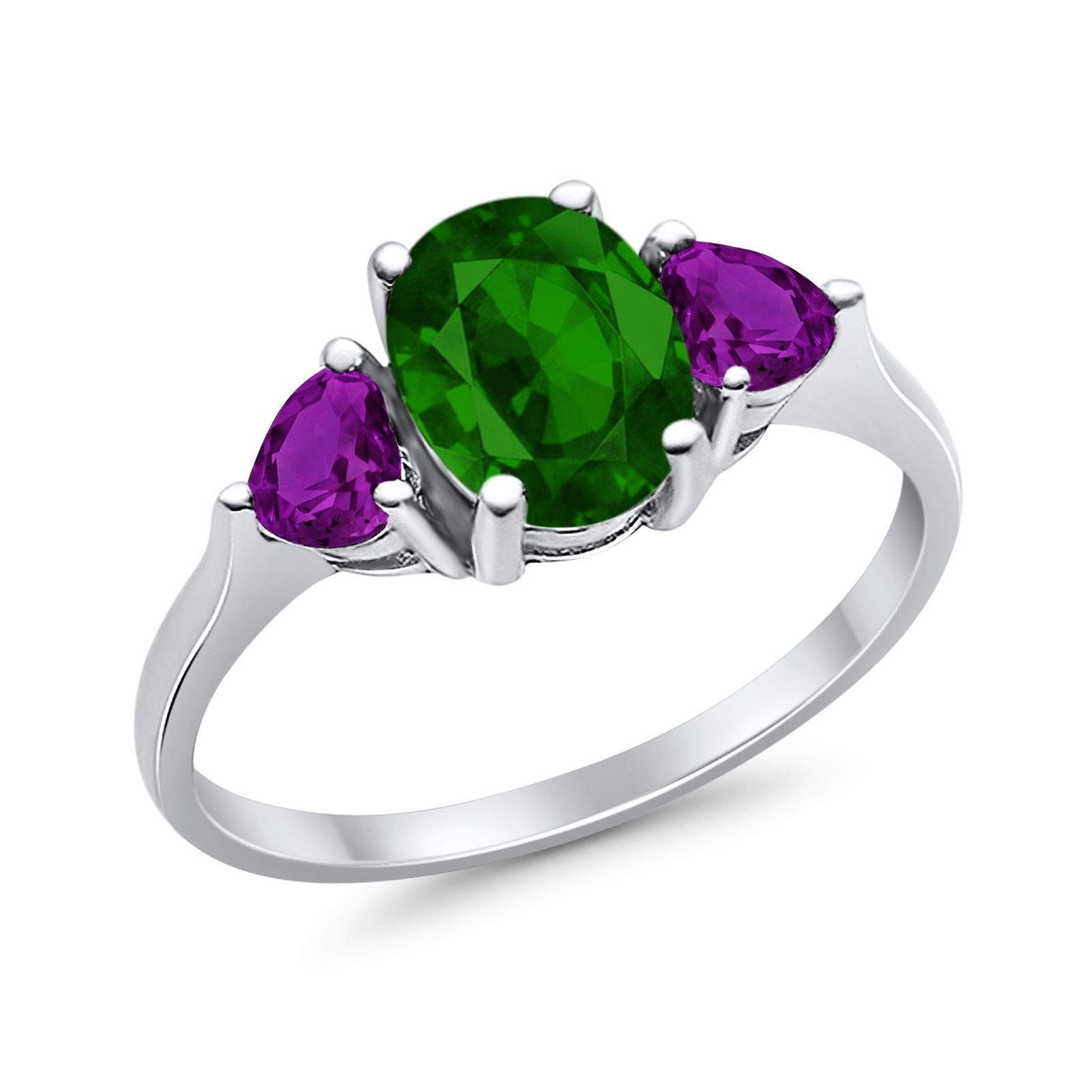 Fashion Promise Ring 3-Stone Simulated Amethyst Cubic Zirconia 925 Sterling Silver