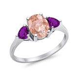 Fashion Promise Ring 3-Stone Simulated Amethyst Cubic Zirconia 925 Sterling Silver