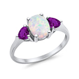 Fashion Promise Ring 3-Stone Simulated Amethyst Cubic Zirconia 925 Sterling Silver