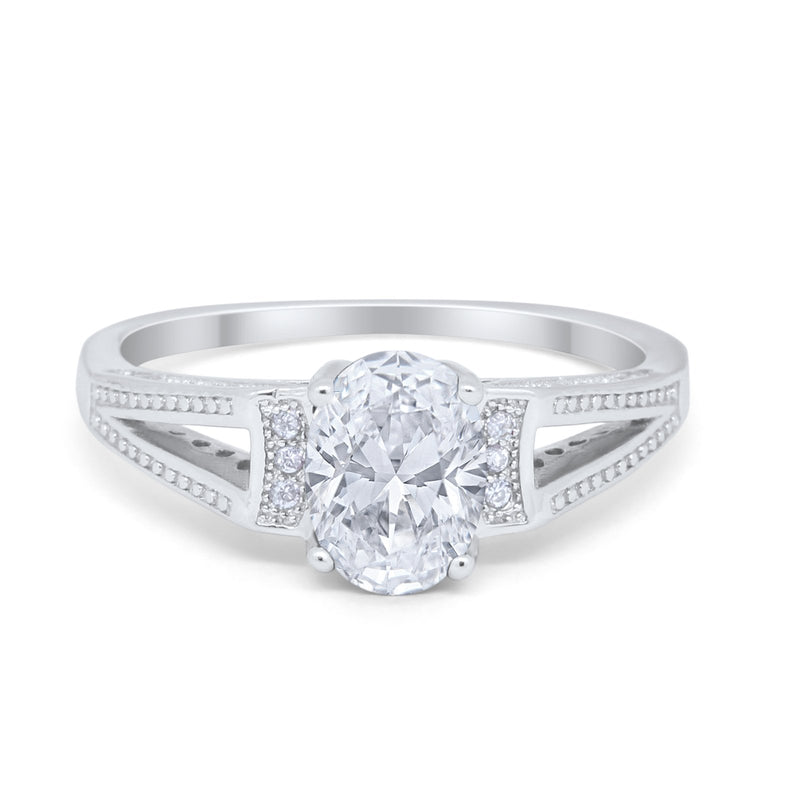 Solitaire Split Shank Wedding Ring Simulated Cubic Zirconia 925 Sterling Silver
